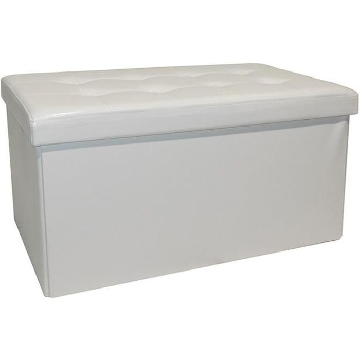 COTTON WOOD Banc Coffre pliable PU - 76 x 38 x h38 cm - Blanc