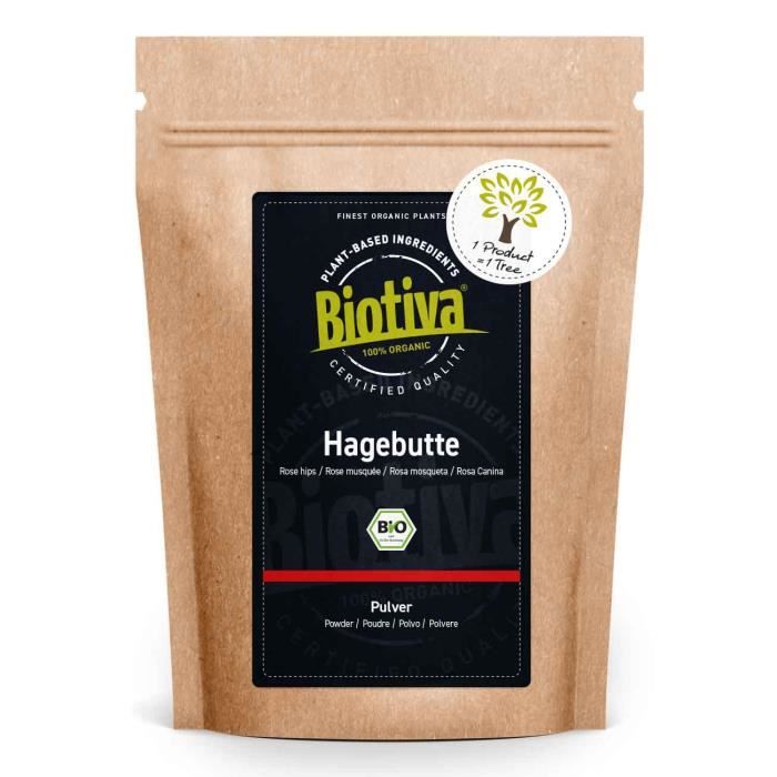 Poudre de cynorhodon bio 1000g - Rosa Canina - Qualité du produit pur - 100% bio - Mouture de cynorhodons entiers