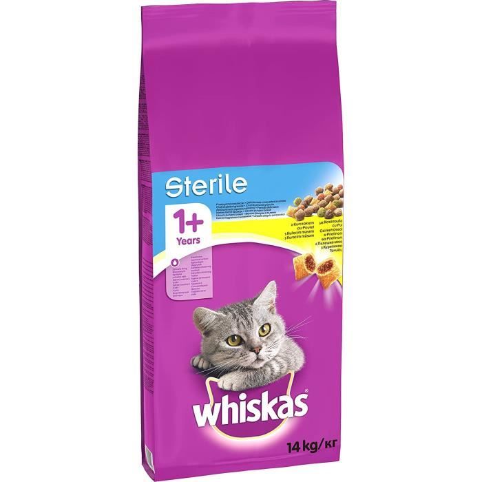WHISKAS Croquettes au Poulet pour Chat Adulte Steacuteriliseacute 1 Sac de 14kg18