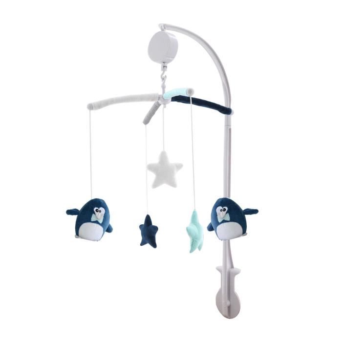 DOMIVA Mobile musical Pingou - Arche PVC - Peluches amovibles - Bleu/blanc - 70 cm