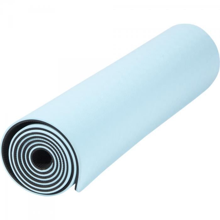 Tapis de Yoga - pilates - en TPE - double face bicolor noir et bleu de 180cm x 60cm x 0,6cm