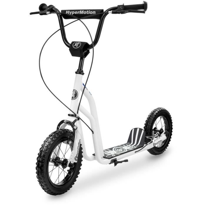 HyperMotion Trottinette Enfant (50 KG) Cadre Acier Massif 2 Freins Hauteur Réglable 78-85cm Roues Gonflables 30cm - VIVA 12 Blanche