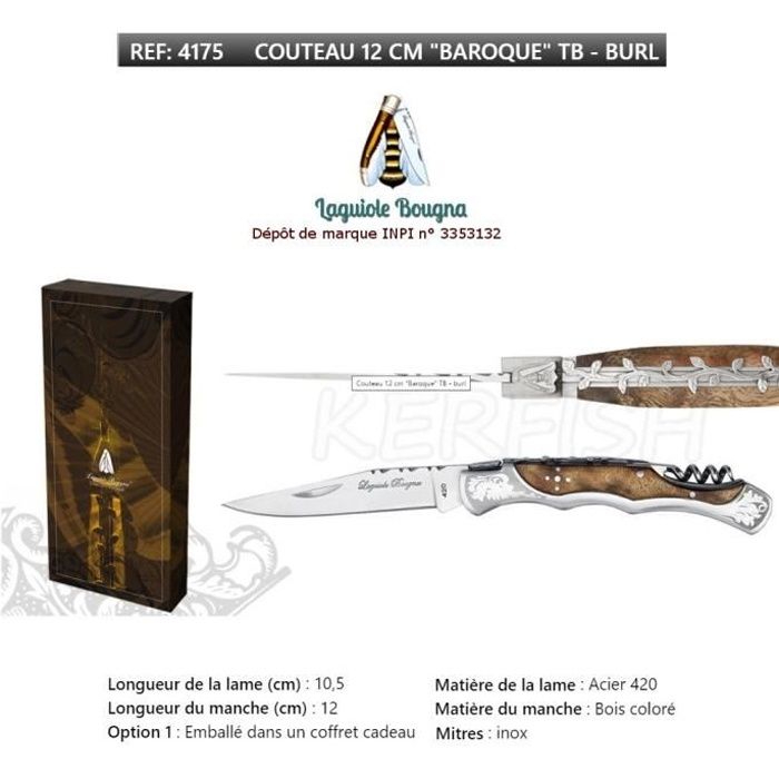 Couteau Multifonctions - Accessoires De Couteau Multifonctions - Coffret couteau pliant 12 cm 4175 TB Laguiole BOUGNA