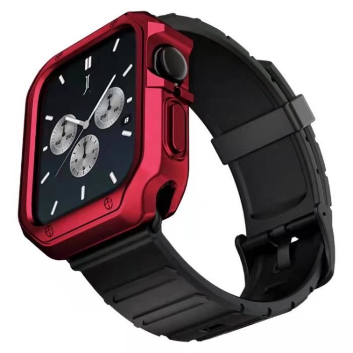 Bracelet Pour Montre Connectée Réglable Pour Apple Watch Series 7 45mm-6-SE-5-4 44mm-3-2-1 42mm - Noir Rouge