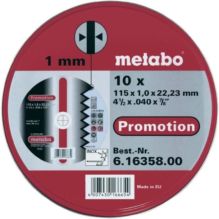 Set de disques à tronçonner en inox Metabo 616358000 Diamètre 115 mm 10 pc(s)