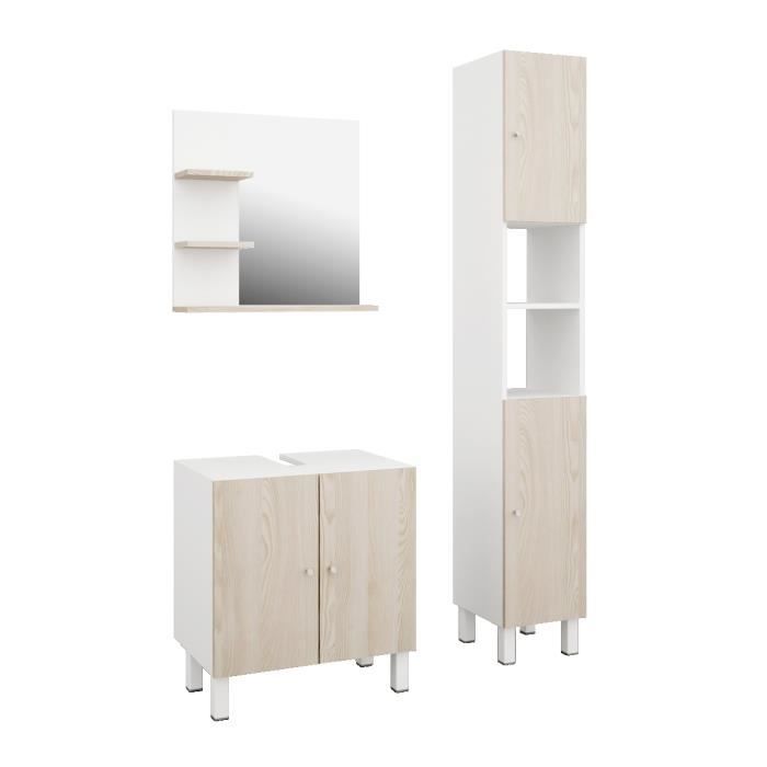 MEUBLES COSY 3pcs Ensemble de meubles de salle de bain, chêne/blanc