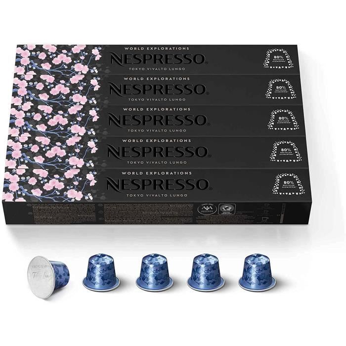 NESPRESSO ORIGINAL – 50 CAPSULES TOKYO VIVALTO LUNGO – INTENSITÉ 6 – POUR LUNGO – (5 ÉTUIS DE 10)