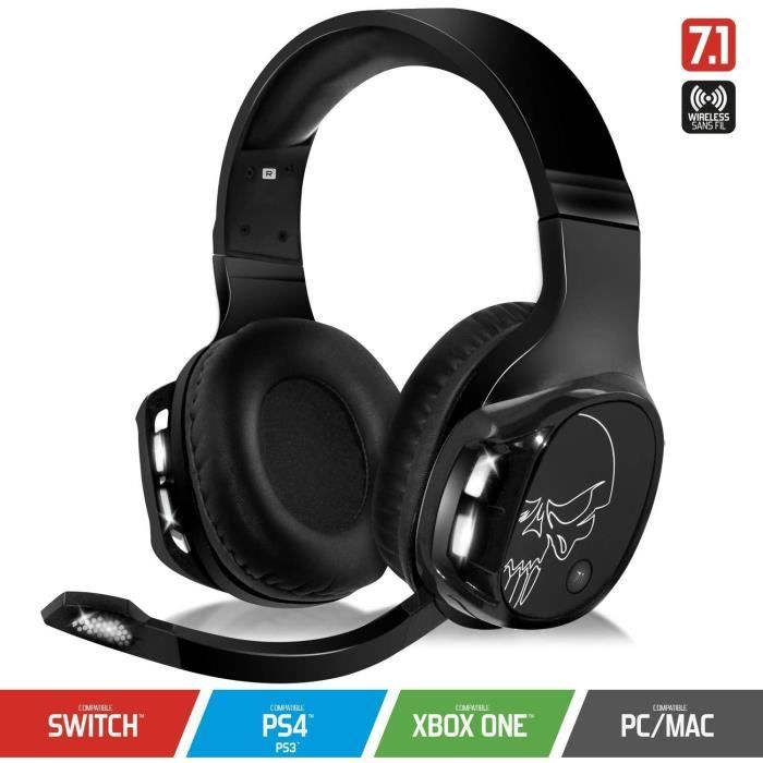 SPIRIT OF GAMER – XPERT-H1100–Casque Audio Sans Fil 7.1 Surround Noir LED Pro Gamer – Microphone - PC - PS4 - PS5-XBOX ONE - SWITCH