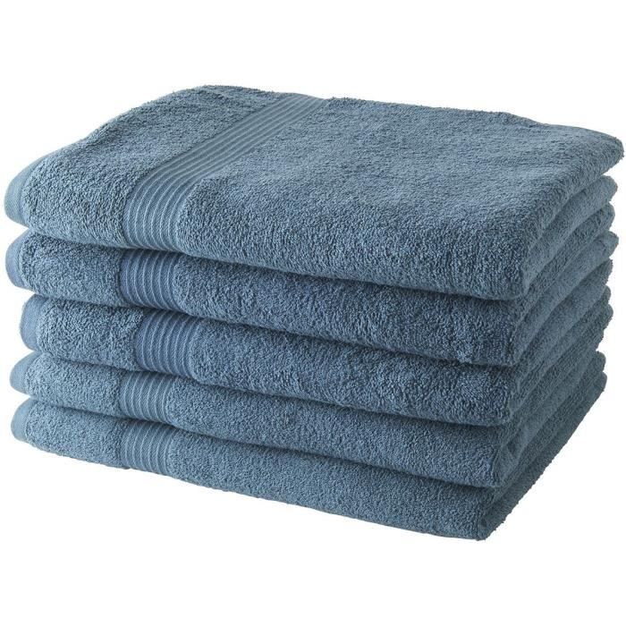 TODAY Lot de 5 Draps de Bain 100 % coton - 70x130 cm - Paon