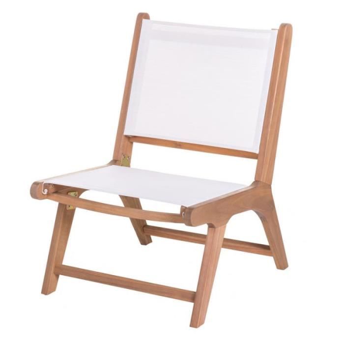 Chaise basse Bois d'acacia/Textilène Blanc - OLUVELI - L 50 x l 64 x H 75