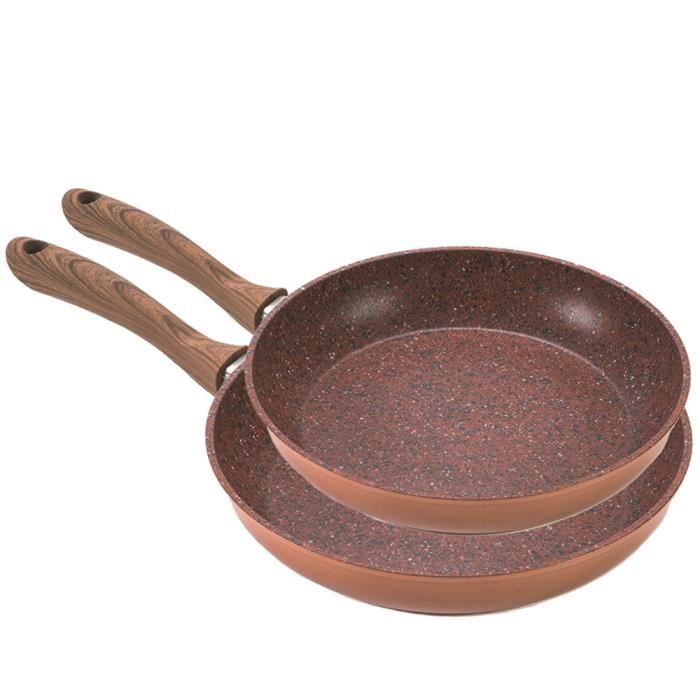 Copper Stone Pan – lot de 2 Poêles 24-28 cm - revêtement Granit Haute Technologie Antiadhésive et Anti-rayures avec Effet Cuivre