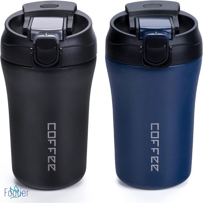 2pcs Mug Isotherme Etanche 400mL Thermos Café-Thé-Boissons Mug Isotherme Tasse de Voiture avec Couvercle & Paille Tasse Thermos