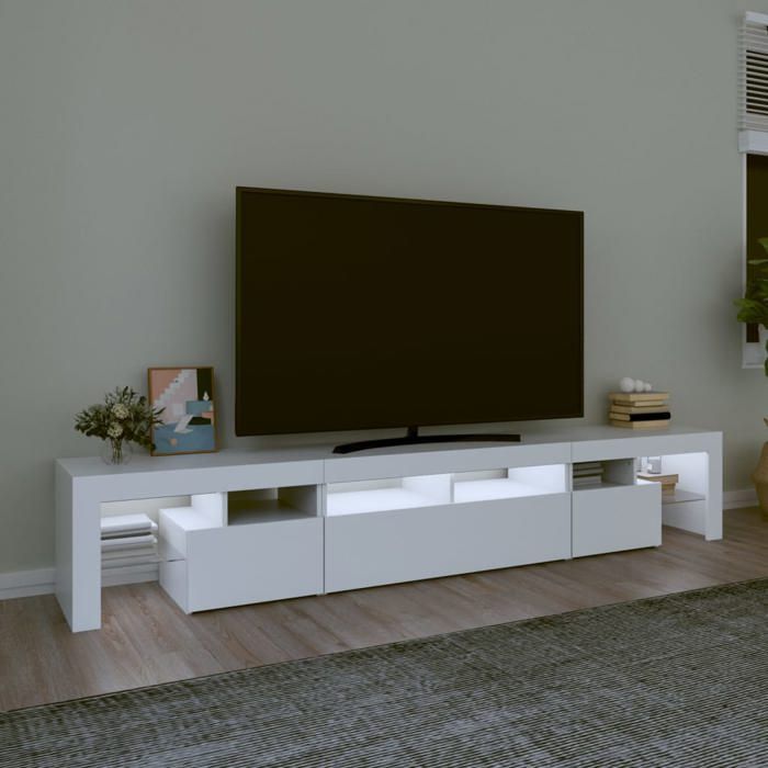 Meuble TV - Banc TV - Table TV - avec lumières LED - Blanc - 230x365x40 cm - T318