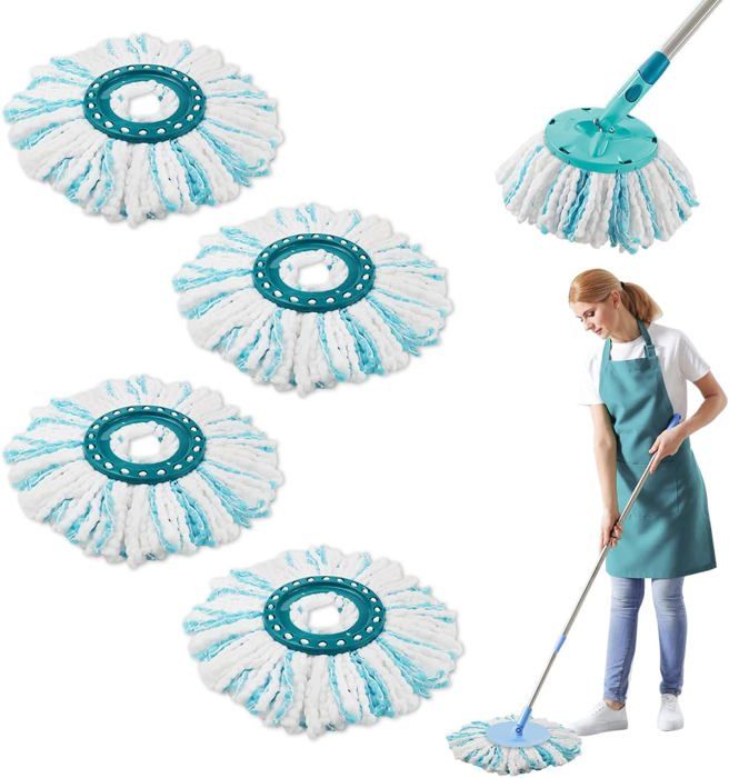 Têtes De Balai Rotatives Microfibre Pour Leifheit Clean Disc – Lot 4 Rechanges Lavables, Nettoyage Efficace Sans Résidus