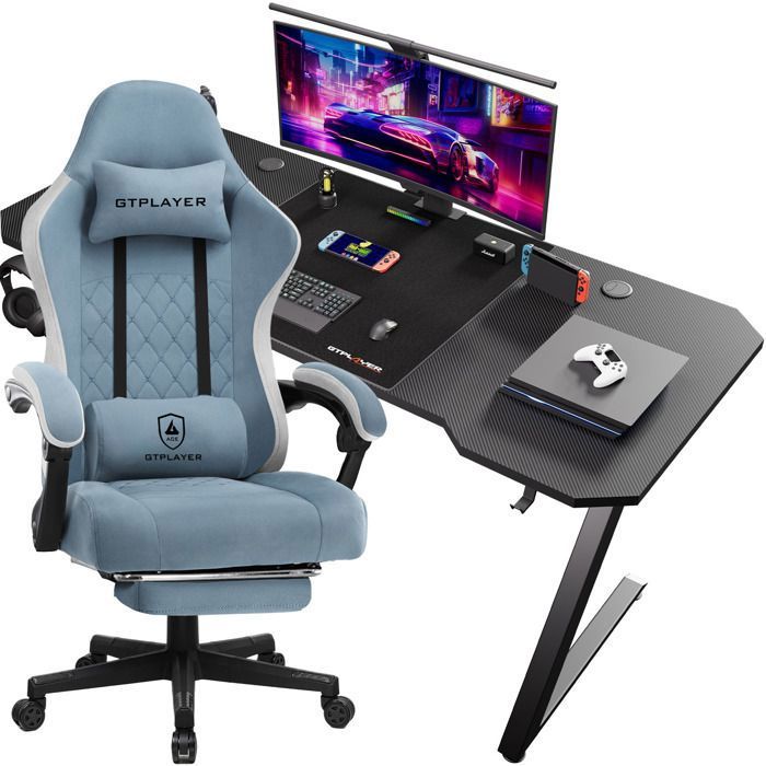 Chaise Gaming+Bureau de Gaming Fauteuil Gamer Dossier Inclinable en Tissu Pour le bureau et le chambre - vue 2