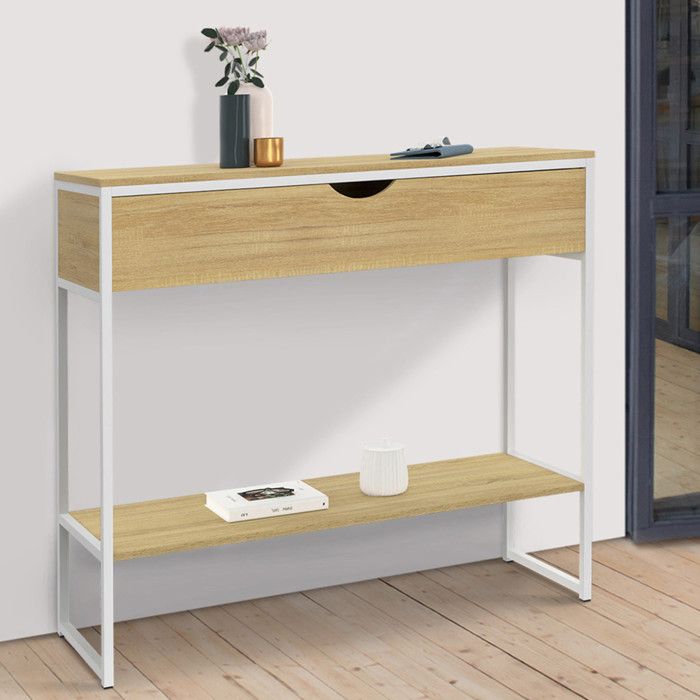 IDMARKET Console 1 tiroir DETROIT 1 étagère design industriel bois et métal blanc IDMARKET Console 1 tiroir DETROIT 1 étagère design industriel bois et métal blanc