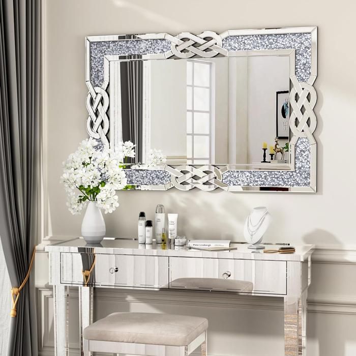Miroir Mural Bijou MAC – 40x60 Cm – Rectangulaire – Cadre Argenté – Créateur – Neuf