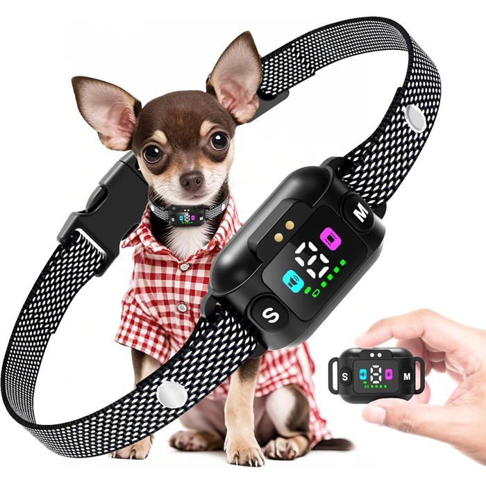 Meilleurs prix pour Collier Anti Aboiement Chien-Rechargeable Anti Aboiement Collier Dressage Pour Petits Chien Avec 3 Modes Son/Vibration7 Niveaux