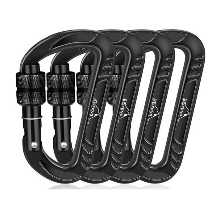 Lot De 5 Mousquetons à Vis En Aluminium - 75x40x6 Mm, 13 G - Pour Hamac, Randonnée, Camping, Porte-Clés - 3