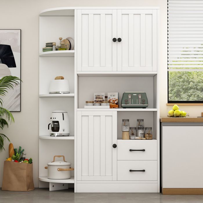Vitrine 104x35x155 cm - 3 portes et 2 tiroirs - Étagères réglables - Blanc Vitrine 104x35x155 cm - 3 portes et 2 tiroirs - Étagères réglables - Blanc