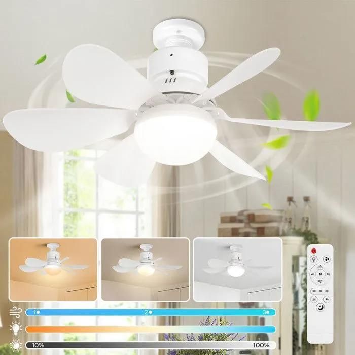 Ventilateur Plafond avec Lumiere - 6 Pales Blanches - Dimmable Silencieux 3 Vitesses pour Cuisine Chambre Salon - Pas De Marque