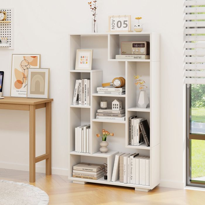 GIANTEX Bibliothèque Géométrique à 9 Compartiments - Étagère de Rangement Moderne pour Salon Chambre Bureau - 70x20x120cm - Blanc