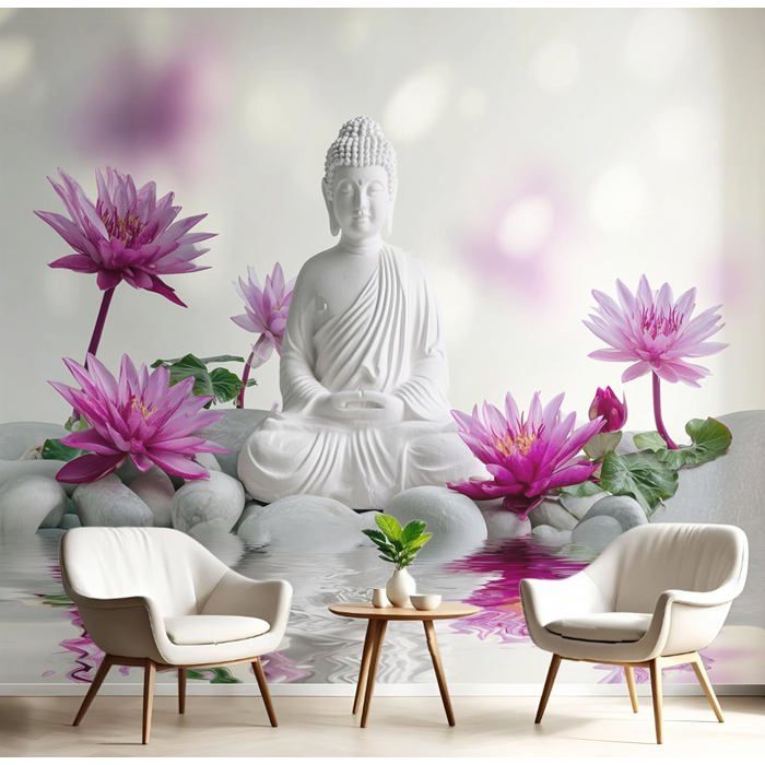 Papier Peint Panoramique Zen Fleurs,Papier Peint 3D Motif Lotus Pierre ...