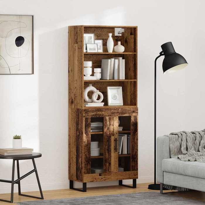 (ON SALE)Buffet Haut de rangement - Cabinet/Commode/Armoire - Bois ancien 69 5x34x180cm Bois dingénierie @FR8655838