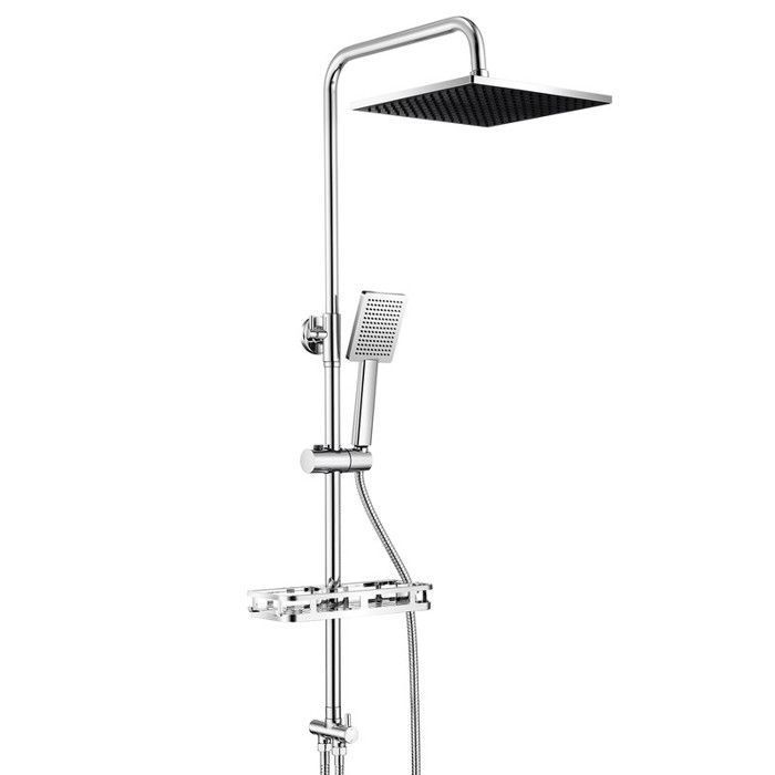 Colonne de Douche Carée- Auralum Max - Sans Mitigeur - Étagère de rangement - Hauteur réglable 72-110CM - Chromé