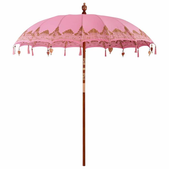 Parasol balinais - vidaXL - Rose - Résistant à leau - Pliable - Coton laqué - Bois solide - 215 cm diamètre