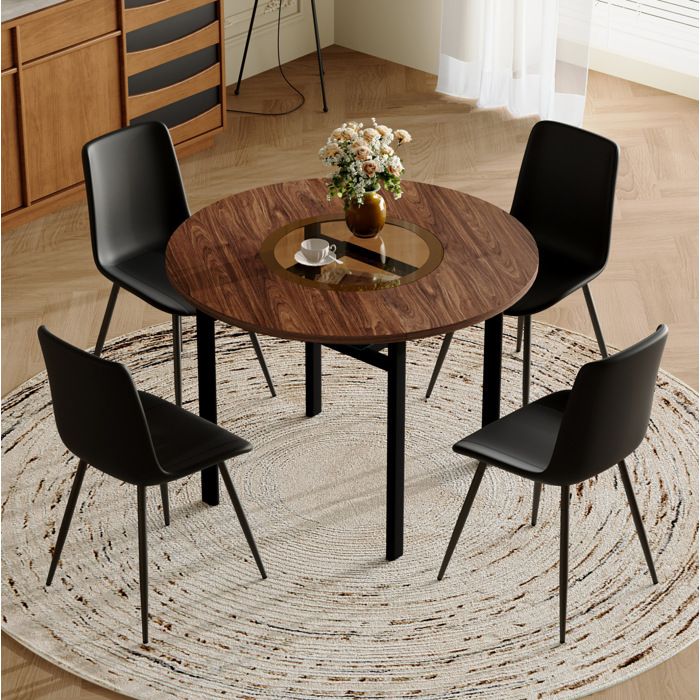 MEUBLIV Table à manger ronde avec 4 chaises noires 100x100x76 cm métal marron + noir