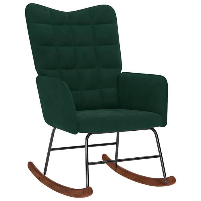 NEW 2026 Fauteuil à bascule - Chaise Relaxant avec Accoudoirs - Vert foncé Velours 61x78x98 cm L6233