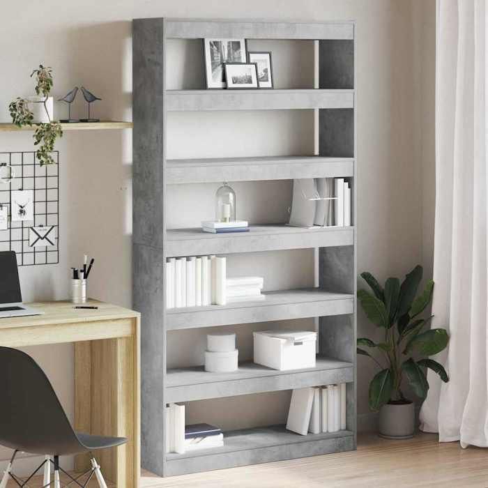 NEW 2026 Bibliothèque 1 pc cabinet de livres pour salon Gris béton 100x30x198 cm Bois dingénierie L948