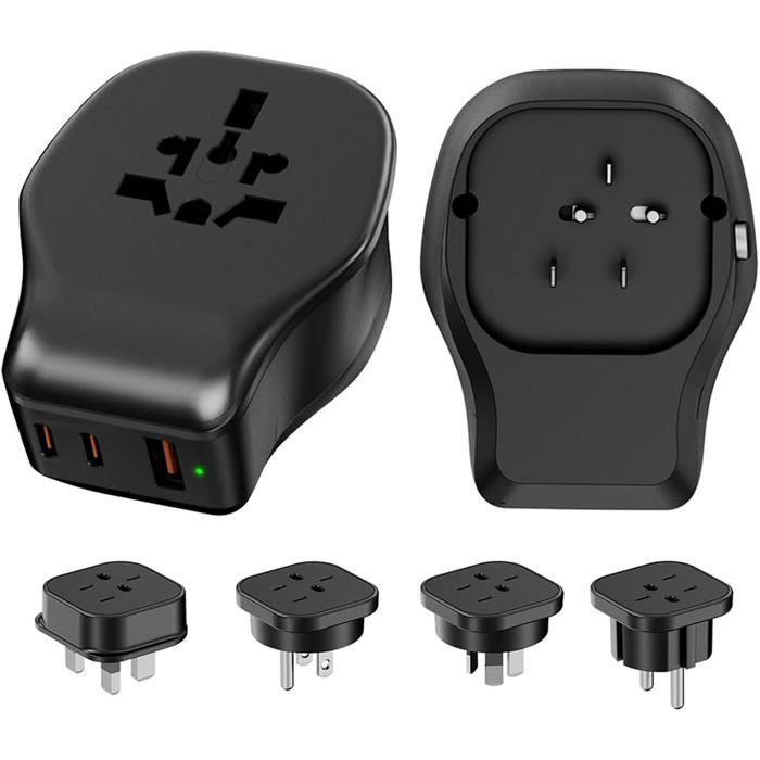 Kit dadaptateur de Prise Universelle avec Prise Amovible Prise dalimentation Mondiale avec 2xUSB-C + 1xUSB-A et 4 Prises AC