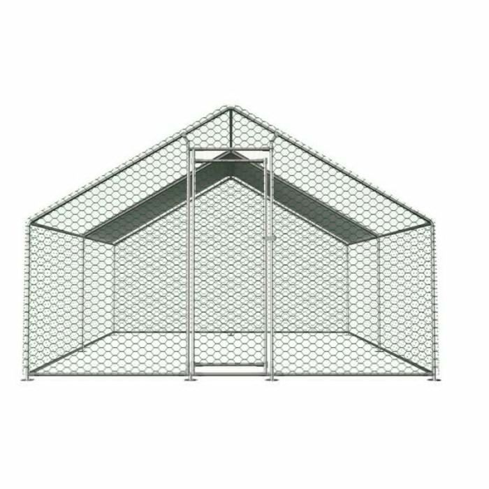 Poulailler Plein Air Métal 3.03x4x2m Toile PE Imperméable et Serrure Sécurité pour Poules Lapins Petits Animaux POULAILLER