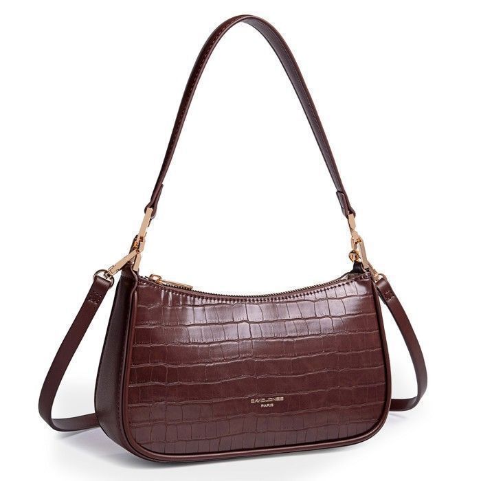David Jones - Petit Sac Bandoulière Crocodile Cuir PU Femme - Marron Camel