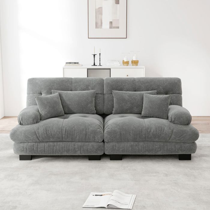 Canapé dangle 2 places revêtement chenille Canapé salon forme U L droite coussins inclus mousse haute densité