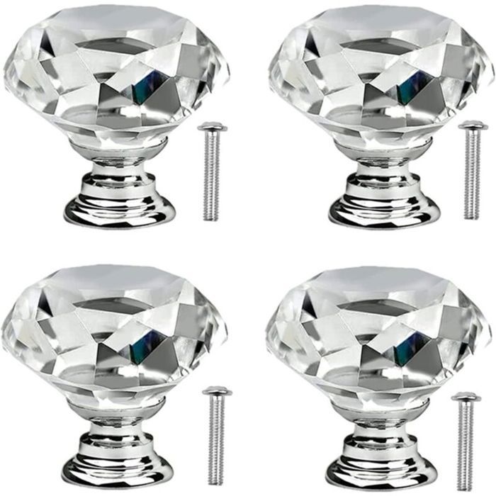 Boutons de tiroir en cristal - Unbrand - Lot de 4 pièces - Diamètre 30 mm - Cristal de haute qualité