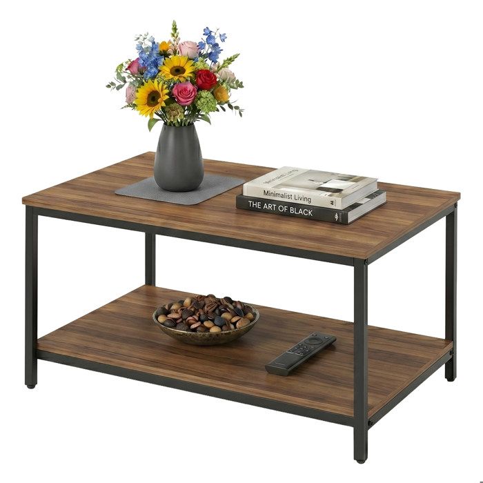 Relaxdays Table basse avec étagère bois composite & métal 42x80x50 cm marron/noir rangement salon
