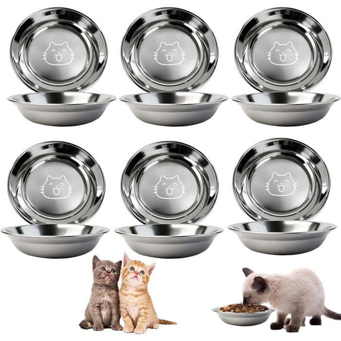 Lot De 6 Gamelle Chat INOX 304 Gamelle pour Chat Inoxydable Eau Bol Chats on pour Chats Chiots Hamsters Lapins Chien Petits Animaux