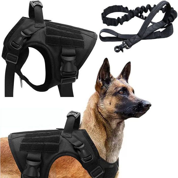 Harnais Chien Harnais pour Chien Tactique Réglable Résistante Chien Harnais-Noir-XL