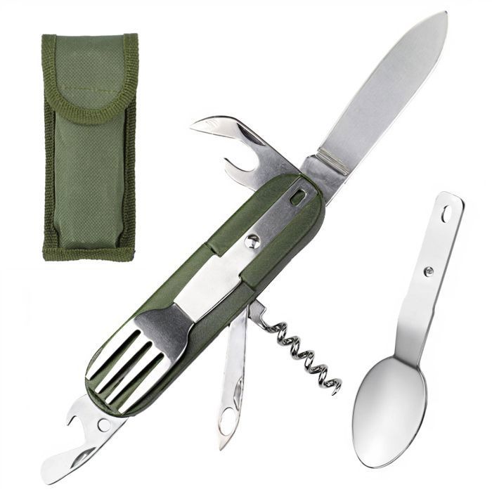 1PC 7 en 1 Vaisselle de Camping Couverts Randonnée Couverts de Camping Pliable Détachable Portables Kit Couvert Camping