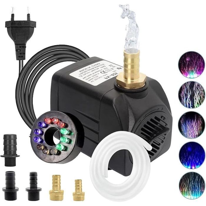 Pompe à Eau Submersible 25W 2000 L/H Pompe a Eau Ultra Silencieuse Fontaine de Jardin Aquarium avec 5 Buses 1.5M Tuyau Flexible