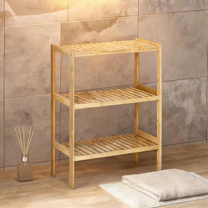 Étagère colonne en bambou 3 niveaux pour salle de bain light natural 62 x 33 x 80 cm