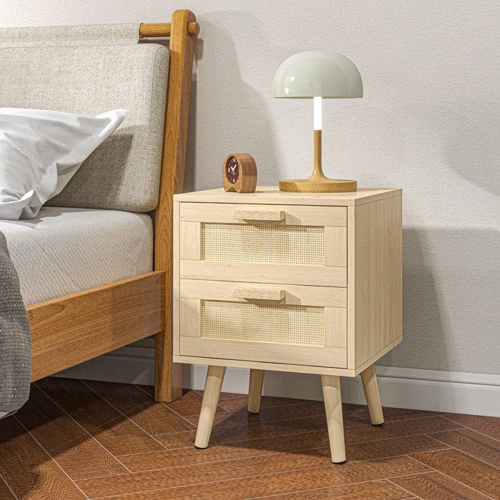 Table de chevet style bohème avec 2 tiroirs 40 x 40 x 56 cm couleur bois naturel