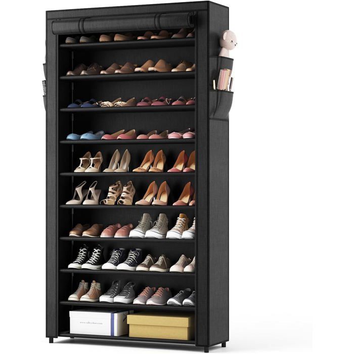 Rangement chaussures 11 niveaux 40-44 paires - étagère 85 x 25 x 175 cm tissu imperméable avec housse anti-poussière noir