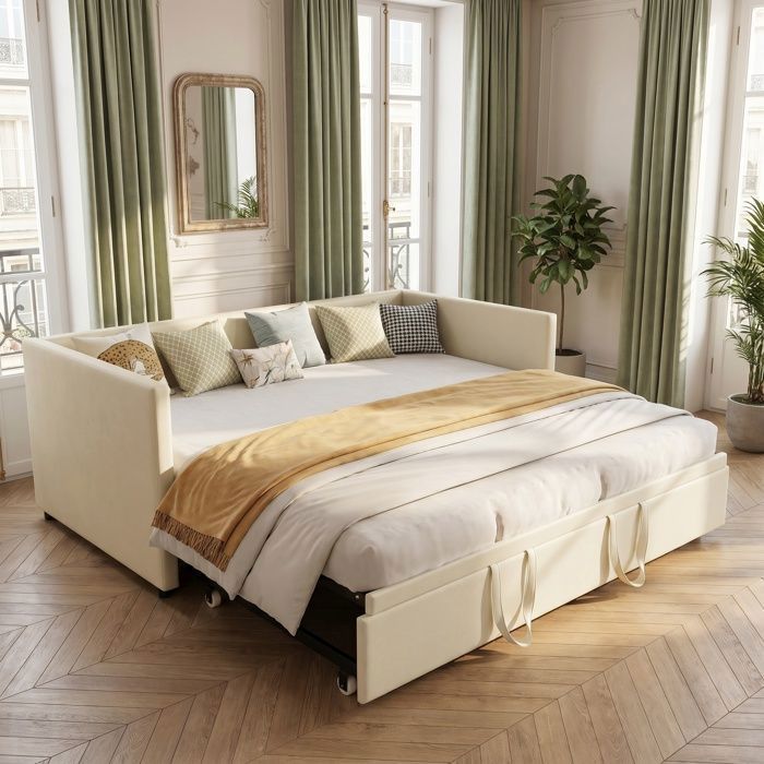 Canapé Convertible 90/180x200cm Canape Lit 2 Places Clic Clac avec Sommier à Lattes Matelas Non Compris Velours Beige