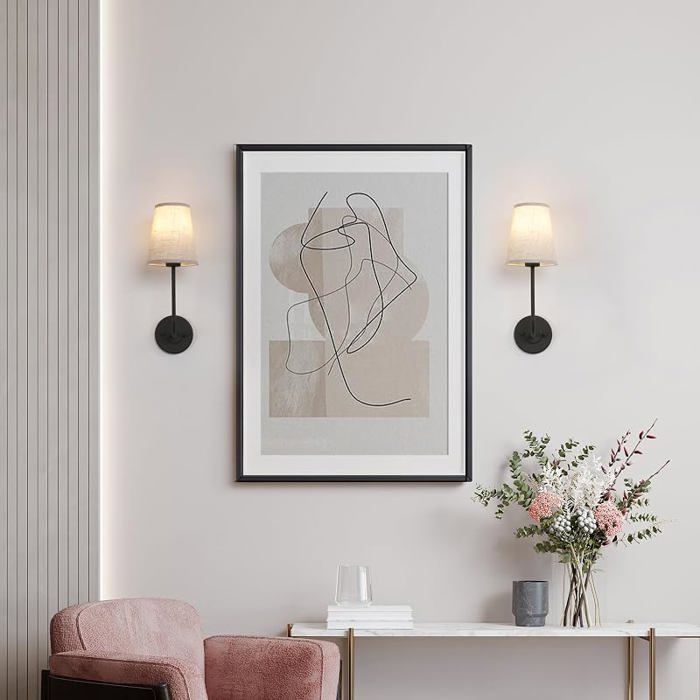 Décor Applique Murale ensemble de 2 Vintage Lampe Murale Industrielle avec Abat jour évasé en tissu de lin pour Noir A