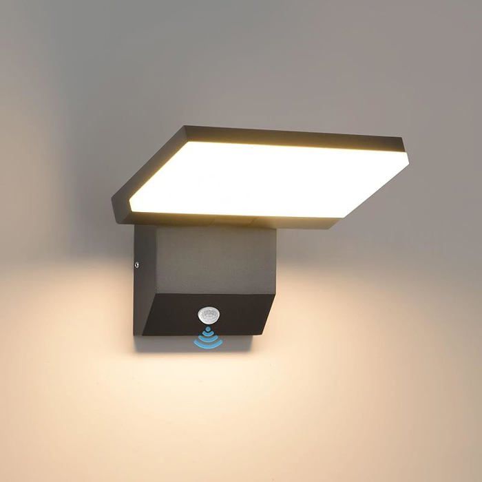 24W Lampe Exterieur avec Detecteur de Mouvement Applique Murale Exterieure LED Noir 3000k avec Détecteur avec Détection
