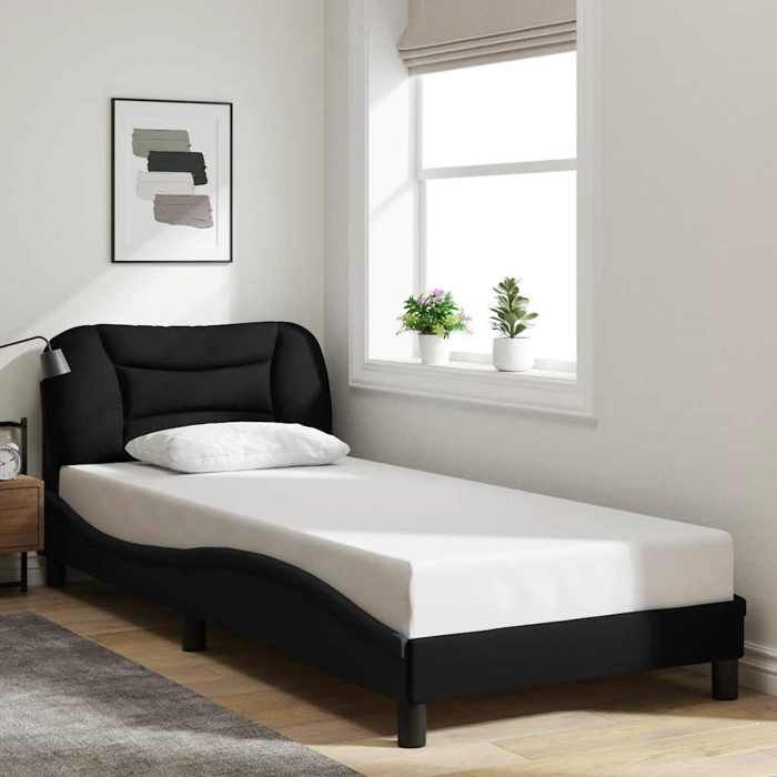 vidaXL Cadre Hvar noir 90x190 cm tissu sans matelas revêtement souple cadre compact convertible en lit de bureau dappoint pratique